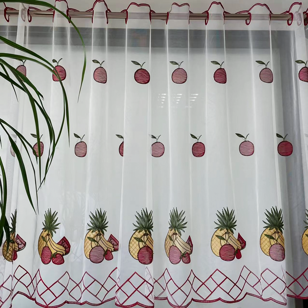 American Style Fruits Eyelet Embroidery Curtain for Kitchen and Cafe