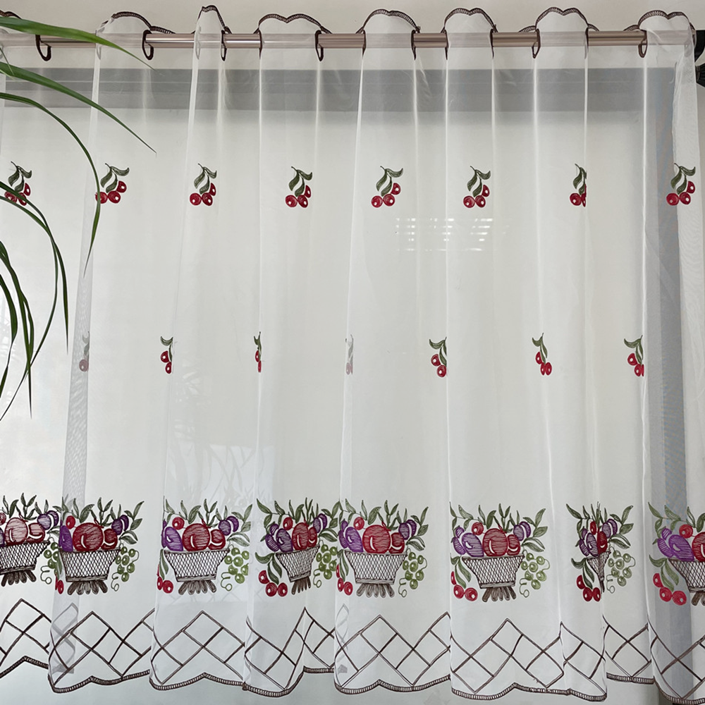 Fresh Style Fruit Basket Eyelet Embroidery Kitchen Curtains 