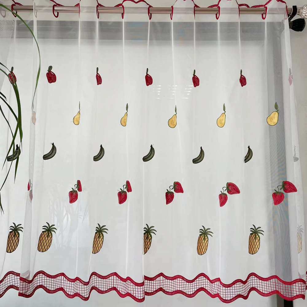Simple and Fresh Fruit Embroidery Kitchen and Cafe Window Curtain 
