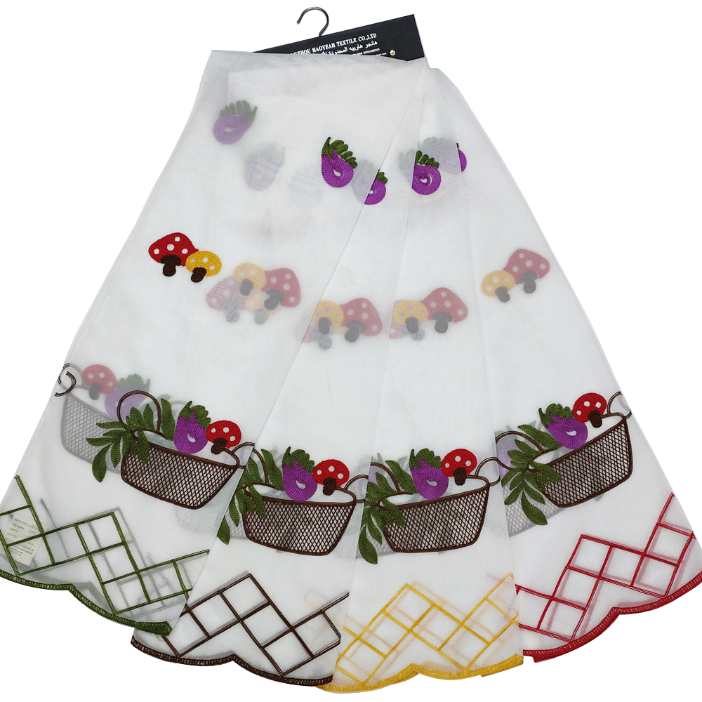 Vegetable Basket Sheer Embroidery Custom Curtain for Kitchen and Cafe