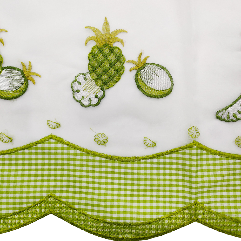 Imitation Cotton Floral and Pineapple Pattern Embroidery Kitchen Curtain Fabric