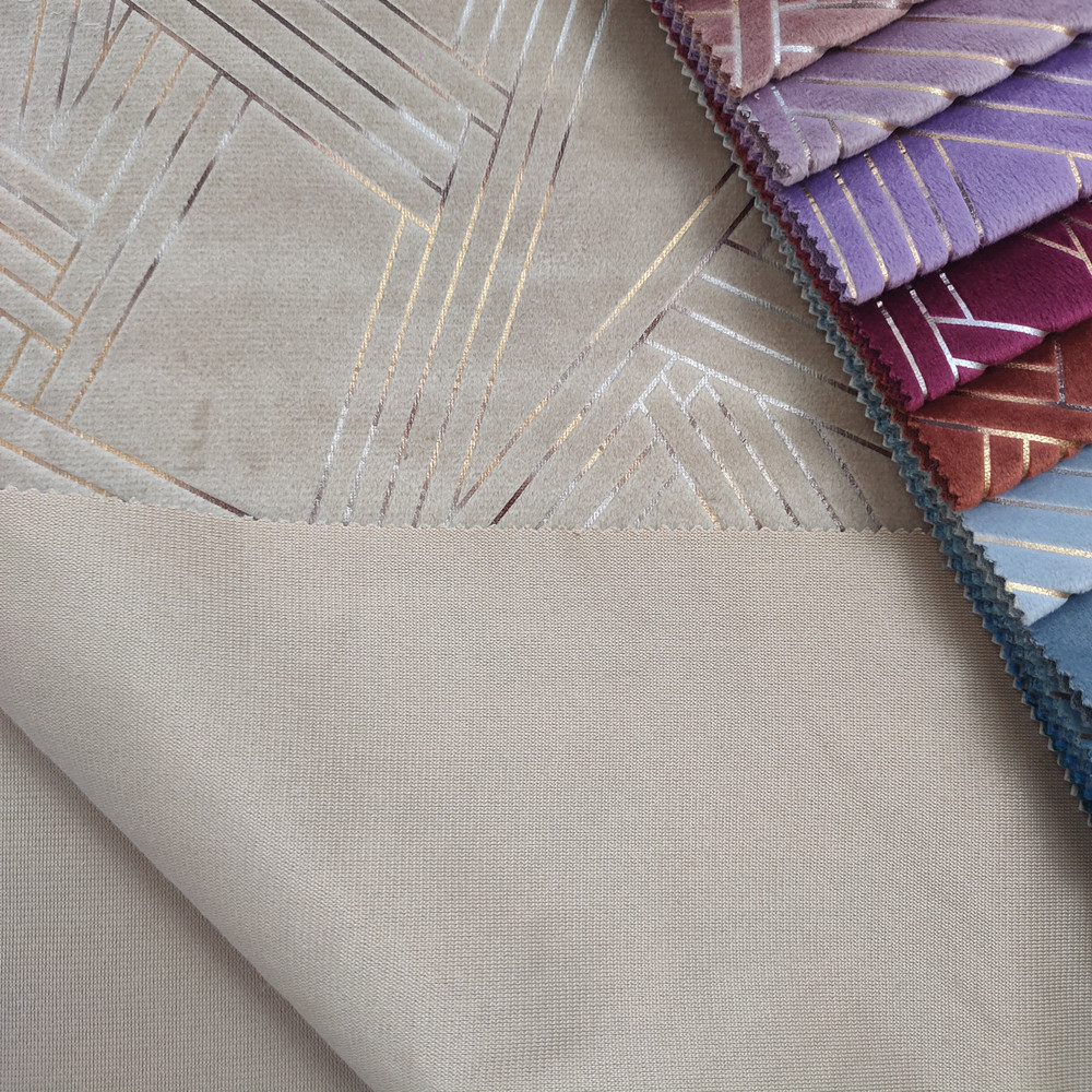Bronzing Line Pattern Polyester Foil Print Holland Velvet Curtain Fabric 