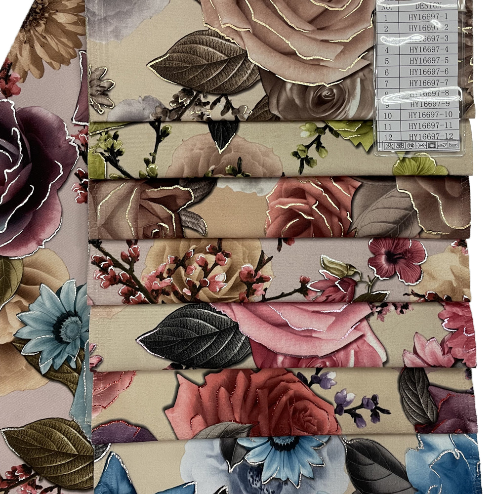 New Floral Pattern Printed Living Room Velvet Upholstery Sofa Set Fabric 