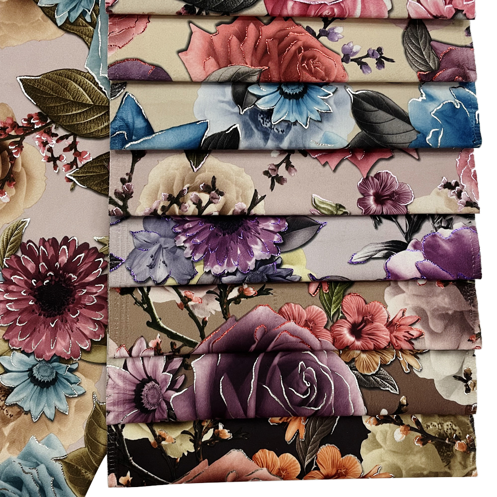 New Floral Pattern Printed Living Room Velvet Upholstery Sofa Set Fabric 