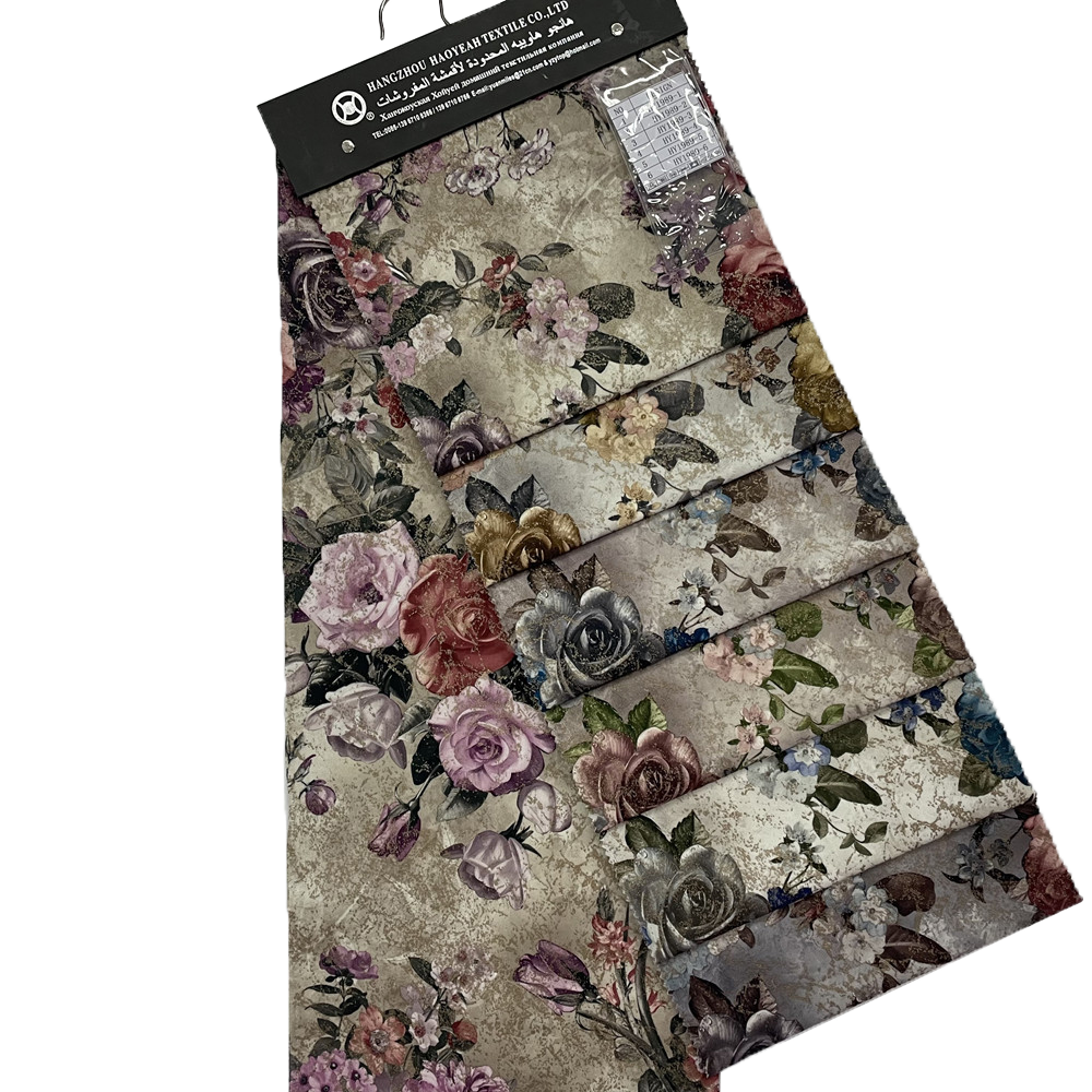 Retro Rose Pattern Polyester Foil Print Imitation Super Velvet Fabric
