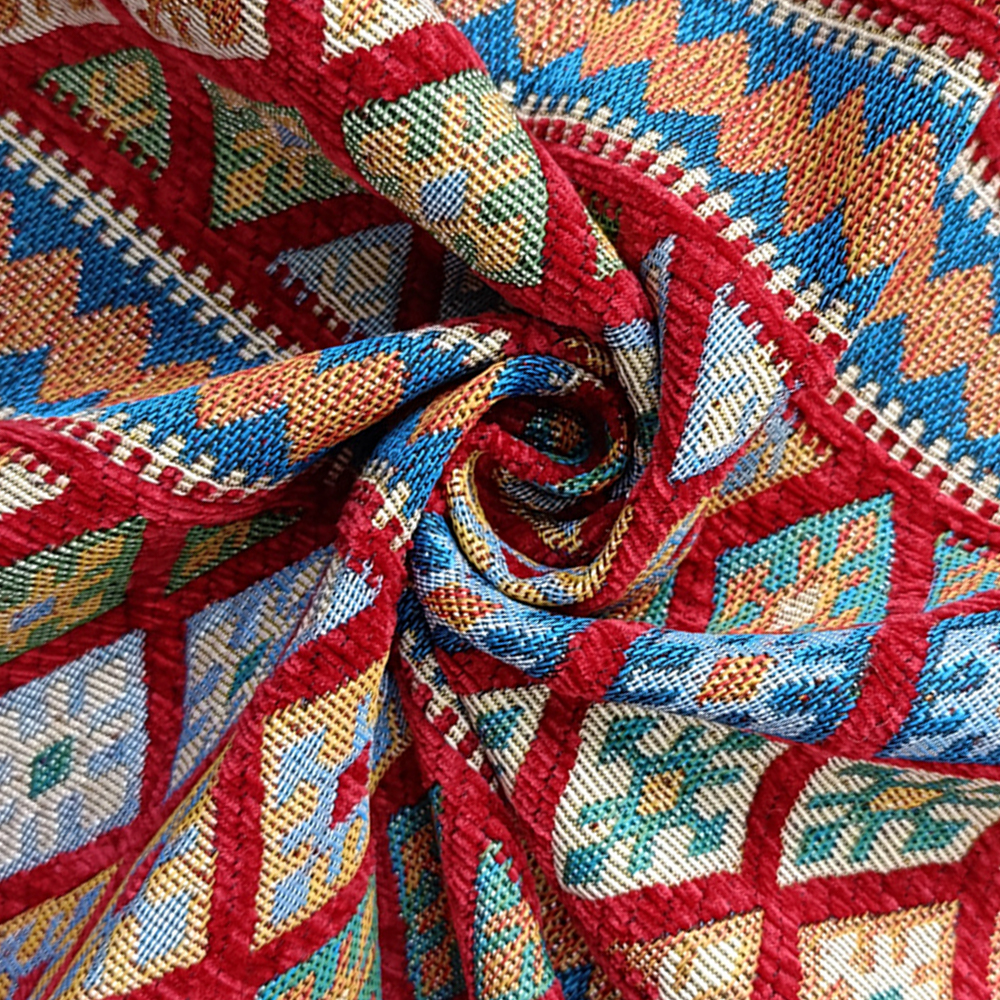 High Quality National Style 100% Polyester Yarn-dyed Woven Jacquard Microfiber Chenille Upholstery Fabric for Home Textile