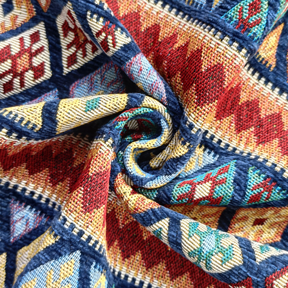 High Quality National Style 100% Polyester Yarn-dyed Woven Jacquard Microfiber Chenille Upholstery Fabric for Home Textile