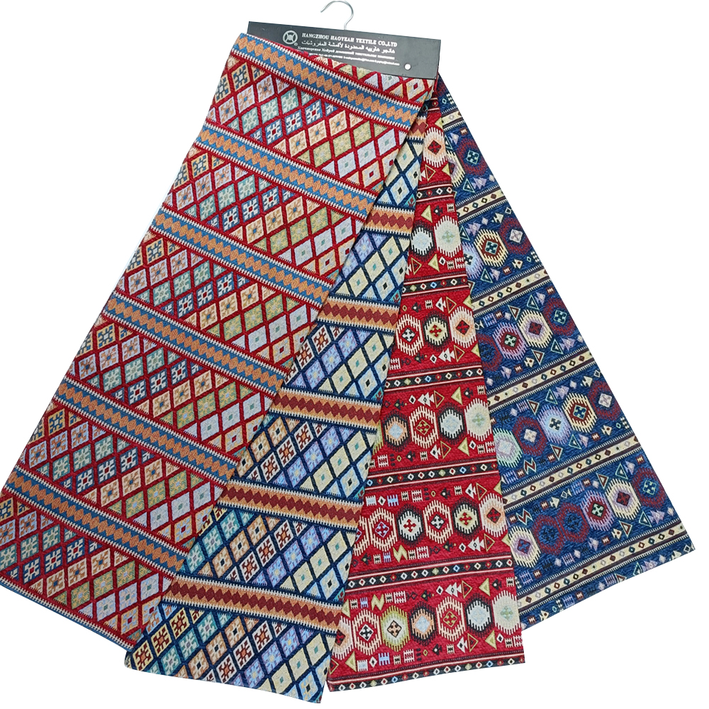 High Quality National Style 100% Polyester Yarn-dyed Woven Jacquard Microfiber Chenille Upholstery Fabric for Home Textile