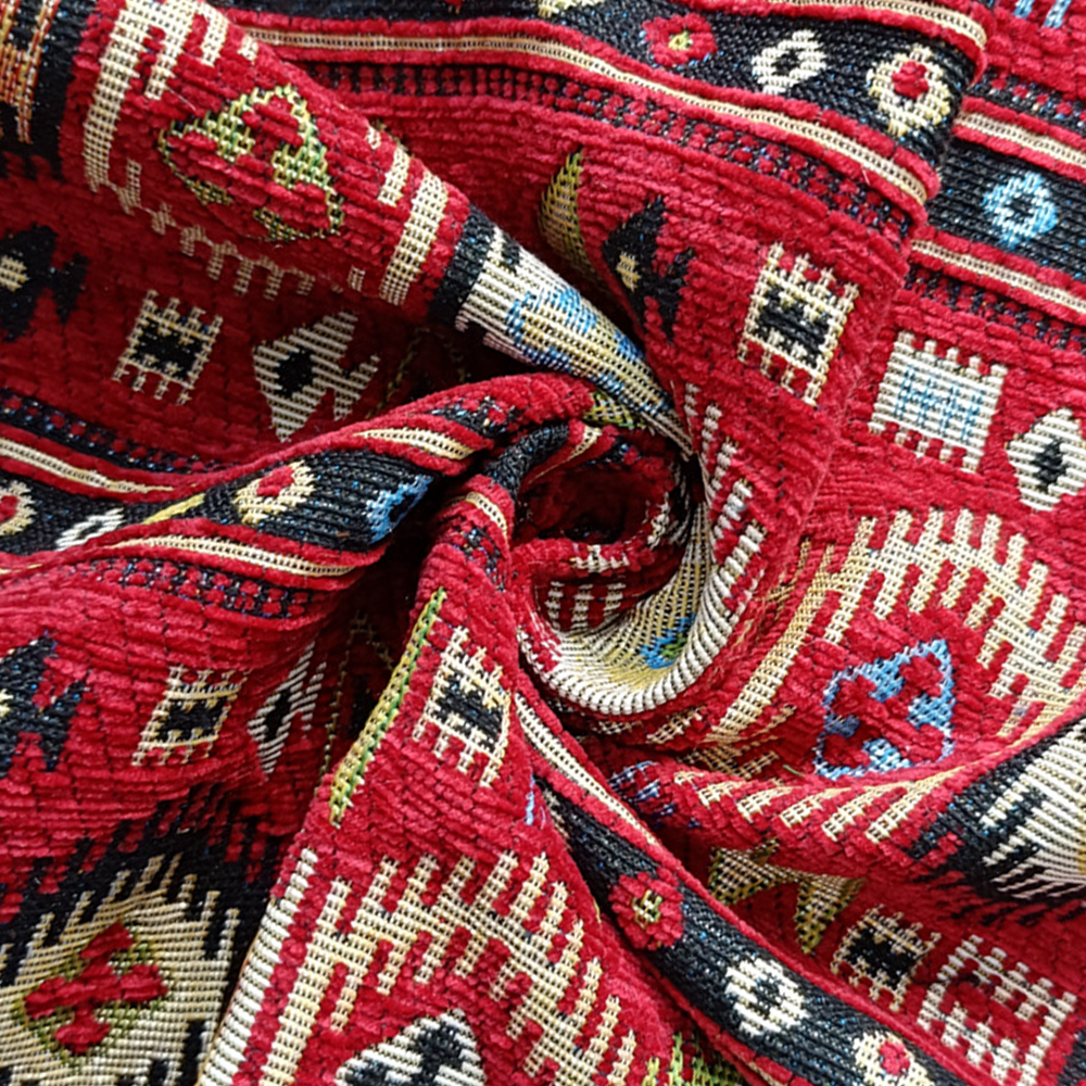 High Quality National Style 100% Polyester Yarn-dyed Woven Jacquard Microfiber Chenille Upholstery Fabric for Home Textile