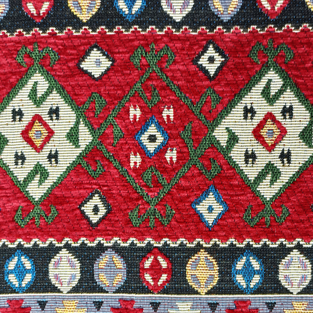 National Style Design Polyester/cotton Fabric Yarn-dyed Woven Jacquard Chenille Upholstery Fabric for Curtain Cushions Sofa Garments