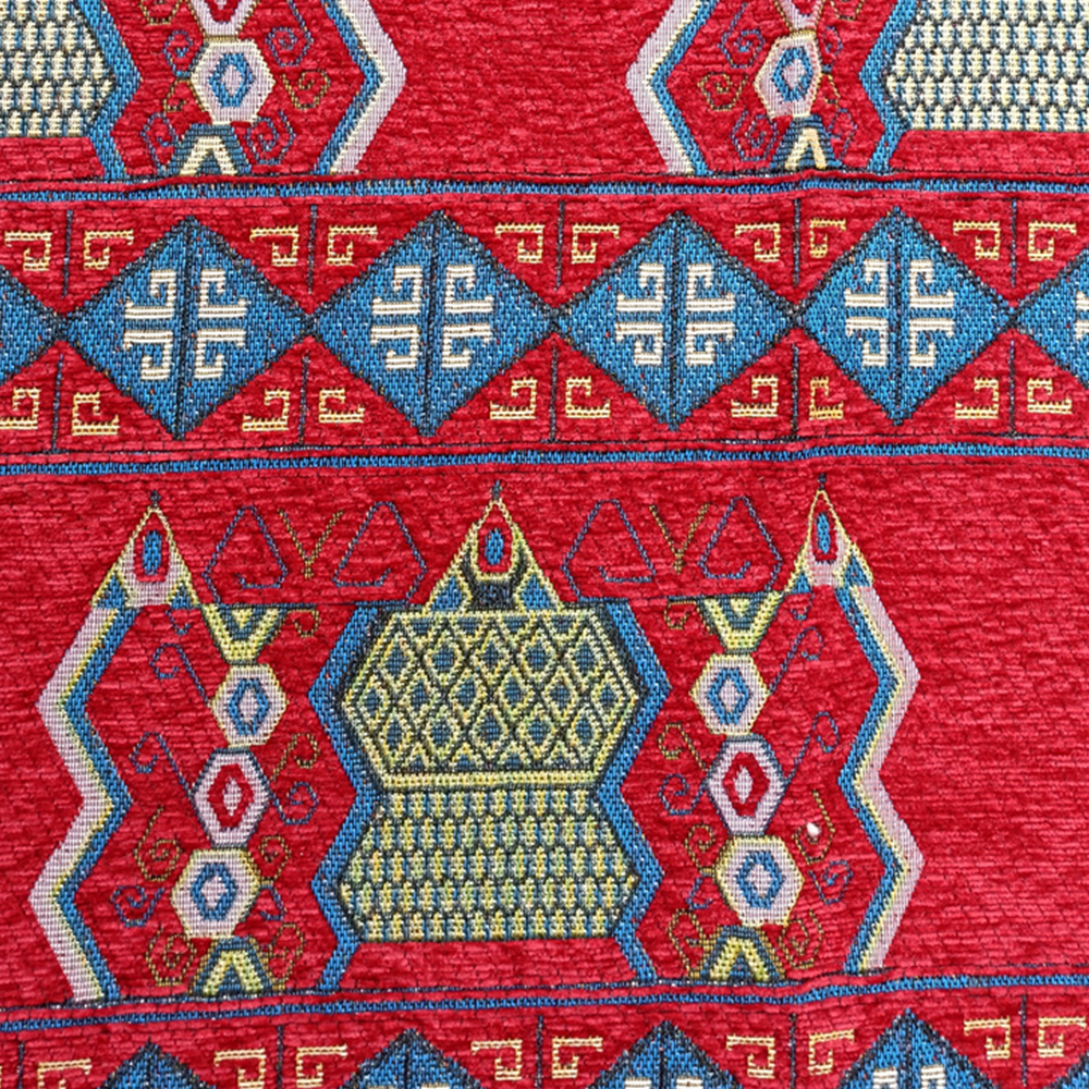 National Style Design Polyester/cotton Fabric Yarn-dyed Woven Jacquard Chenille Upholstery Fabric for Curtain Cushions Sofa Garments