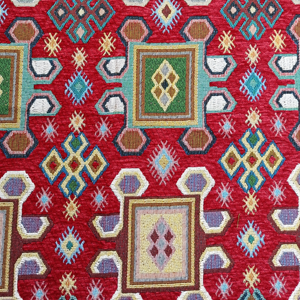 National Style Design Polyester/cotton Fabric Yarn-dyed Woven Jacquard Chenille Upholstery Fabric for Curtain Cushions Sofa Garments
