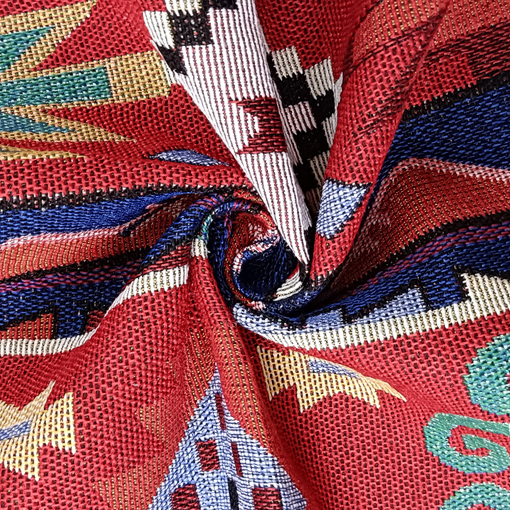 Factory Wholesale Soft Feel Polyester Cotton Blended National Style Recycled Cotton Jacquard Fabric for Home Textile
