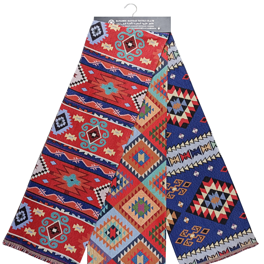 Factory Wholesale Soft Feel Polyester Cotton Blended National Style Recycled Cotton Jacquard Fabric for Home Textile