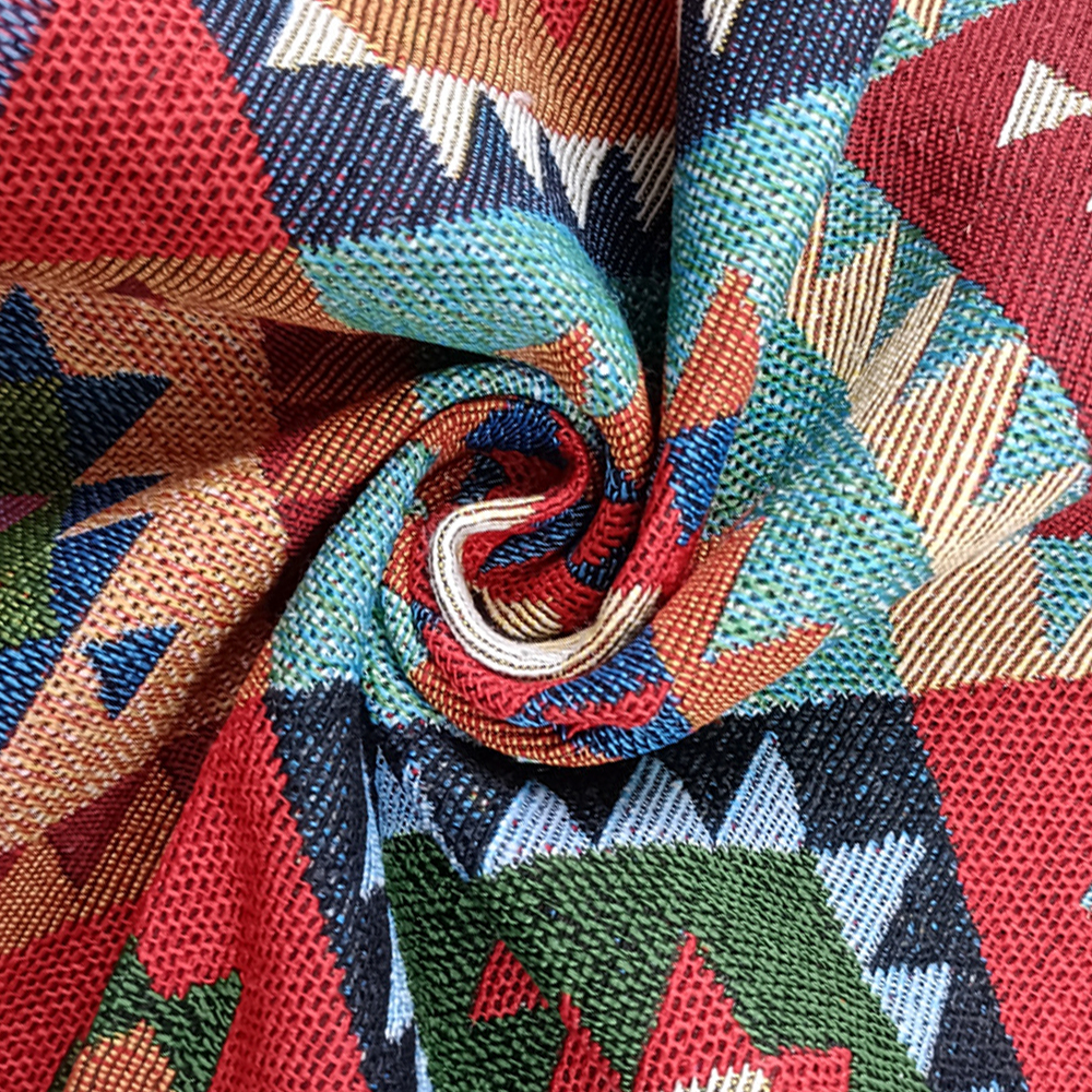 Factory Wholesale Soft Feel Polyester Cotton Blended National Style Recycled Cotton Jacquard Fabric for Home Textile