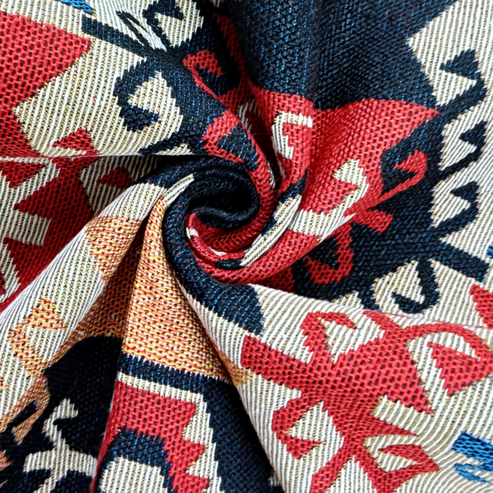 National Style Recycled Cotton Yarn-dyed Jacquard Upholstery Fabric for Sofa Cushion Backpack Bags and Other Home Decoration